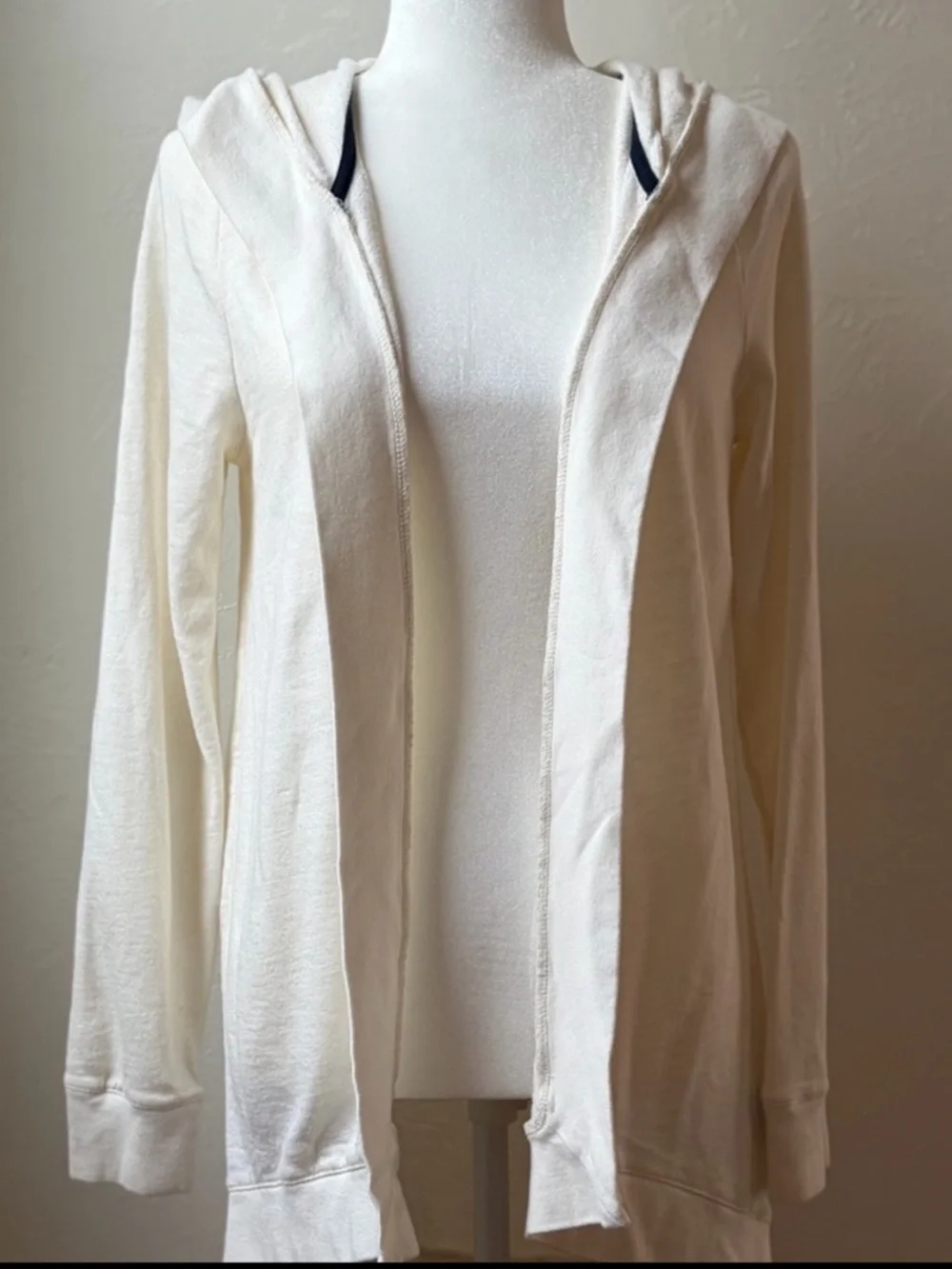 Lauren Ralph Lauren Hooded Open Front Cotton Modal Cardigan Cream Ivory Small